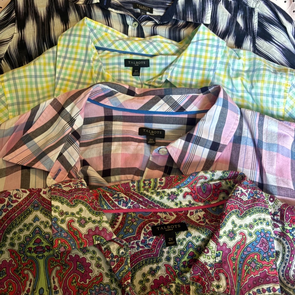 Lot of 8 Talbots 2X Button Up shirts Long Sleeve Plaid, Floral, Polka Dot, - Picture 2 of 7